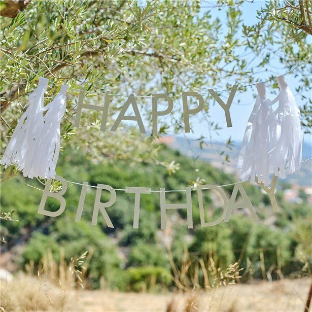 Eco Sage Green 'Happy Birthday' Letter Banner With Tassels - 1.5m