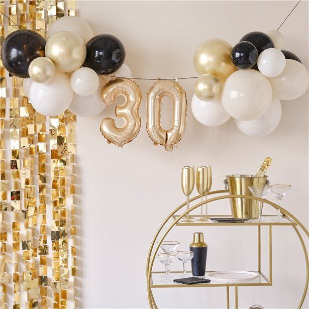 Champagne Noir 30th Balloon Bunting Kit