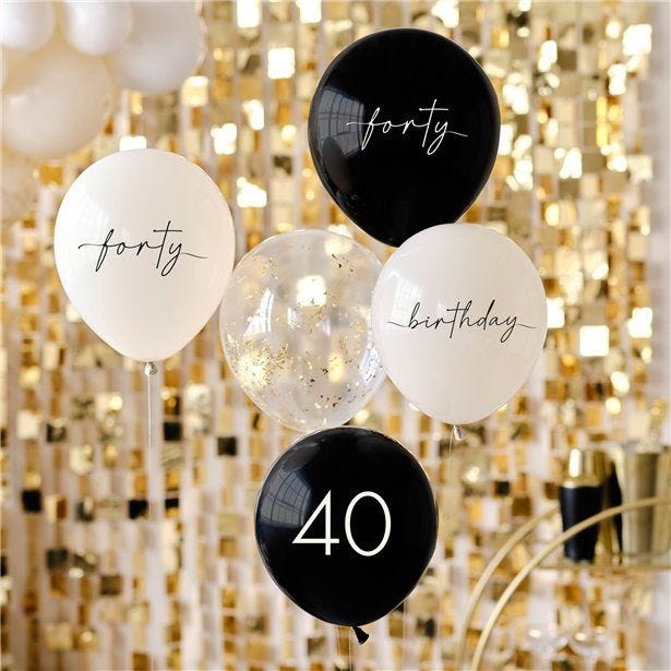 Champagne Noir 40th Birthday Latex Balloon Bouquet (5pk)