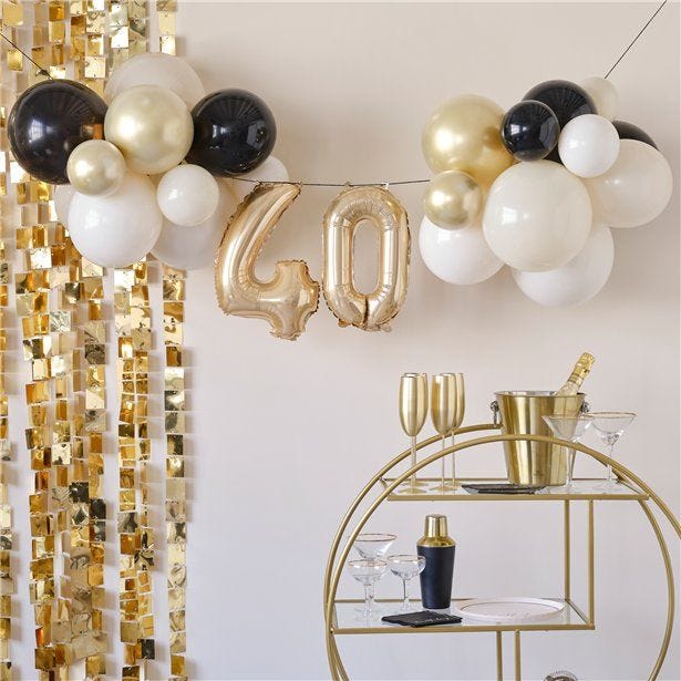 Champagne Noir 40th Latex Balloon Bunting Kit