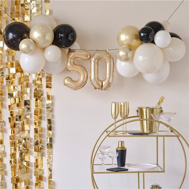 Champagne Noir 50th Latex Balloon Bunting Kit