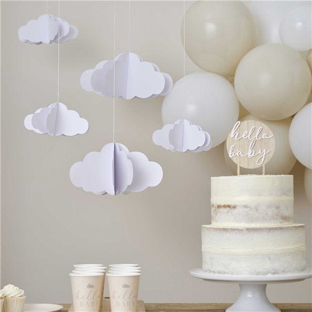 White 3D Clouds Paper Hanging Decorations (5pk)