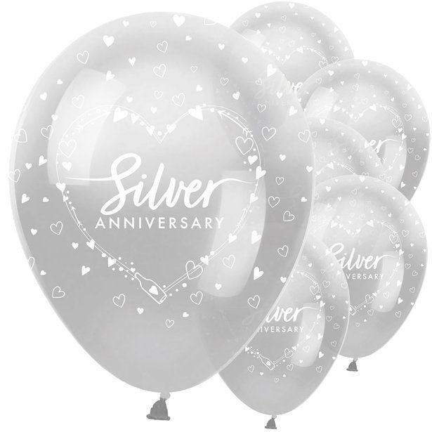 25th Silver Wedding Anniversary Balloons - 12" Latex (6pk)