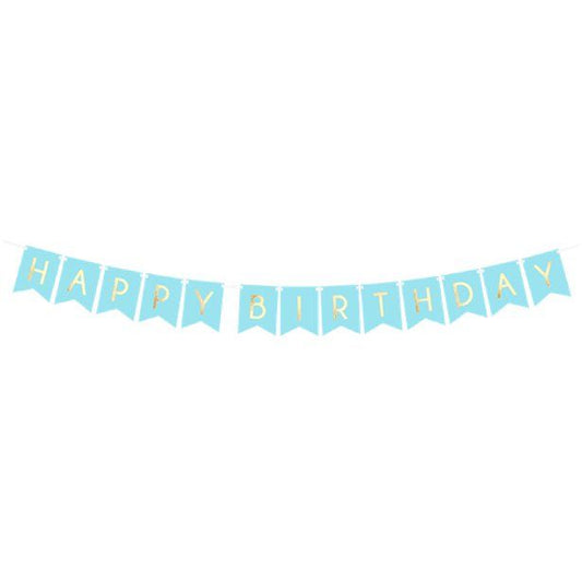 Pastel Blue & Gold Happy Birthday Banner - 1.7m