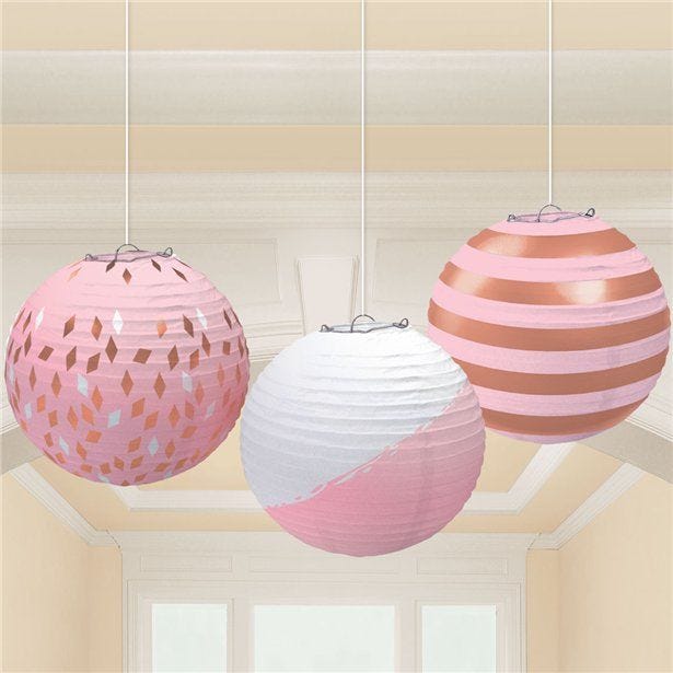 Rose Gold Blush Paper Lantern Decorations - 24cm (3pk)