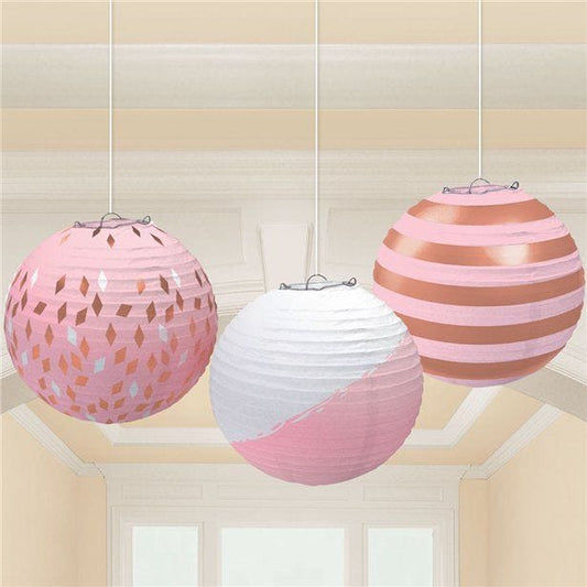 Rose Gold Blush Paper Lantern Decorations - 24cm (3pk)