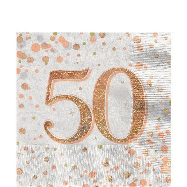 Sparkling Fizz Gold Happy 50th Birthday Napkins - 33cm (16pk)