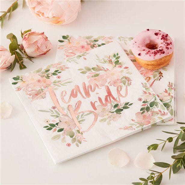 Floral Hen Party 'Team Bride' Paper Napkins - 33cm (16pk)