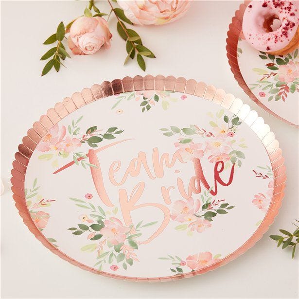 Floral Hen Party 'Team Bride' Plates - 24cm (8pk)