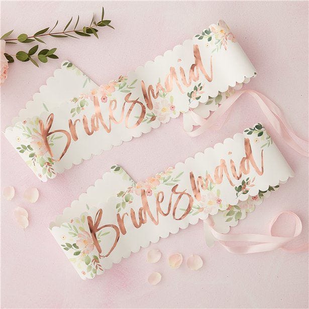 Floral Hen Party 'Bridesmaid' Sashes (2pk)