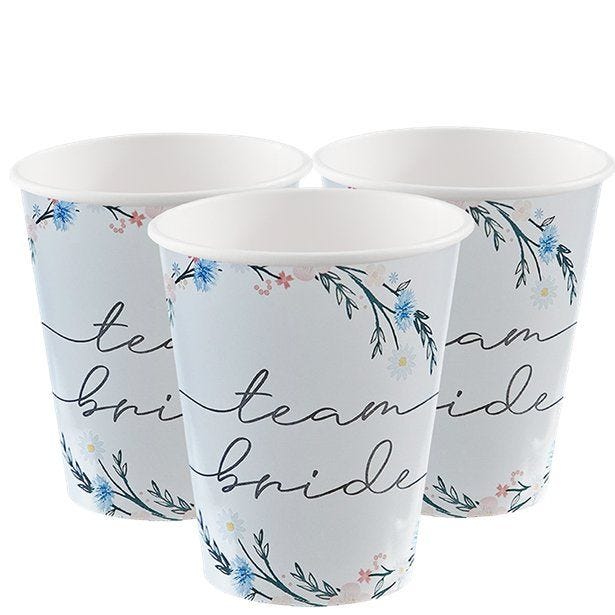 Boho Eco Floral Team Bride Hen Party Cups (8pk)