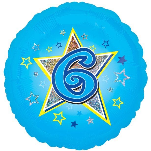 Age 6 Blue Stars Balloon - 18" Foil