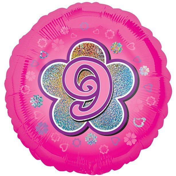 Age 9 Pink Flowers Balloon - 18" Foil