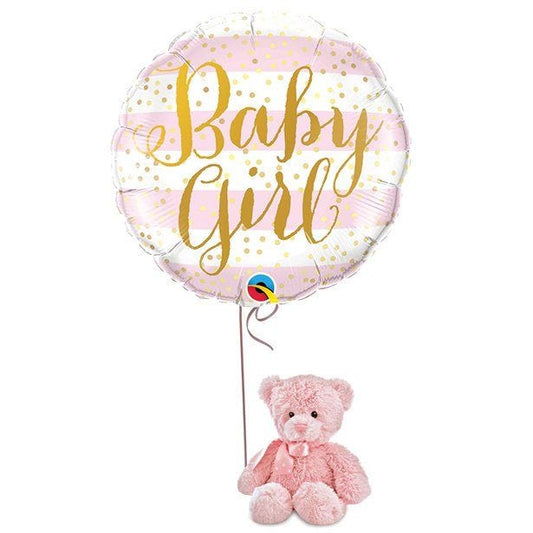 Pink Bear & Baby Girl Balloon - Delivered Inflated