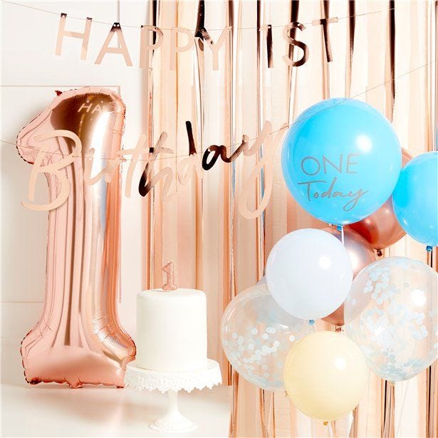 1st Birthday Rose Gold & Blue Decorating Kit