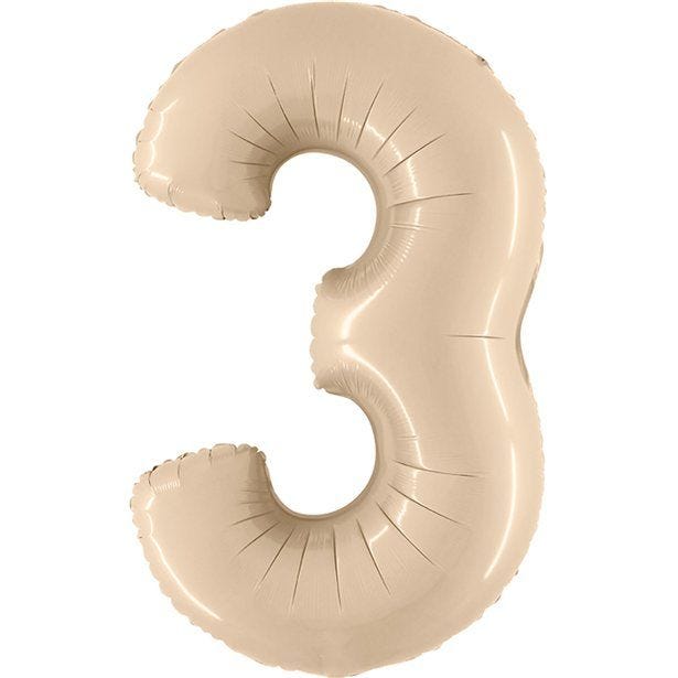 Number 3 Satin Cream Foil Balloon - 40"