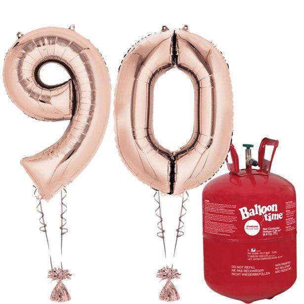 Age 90 Rose Gold Foil Kit With Helium, Ribbon and Weights