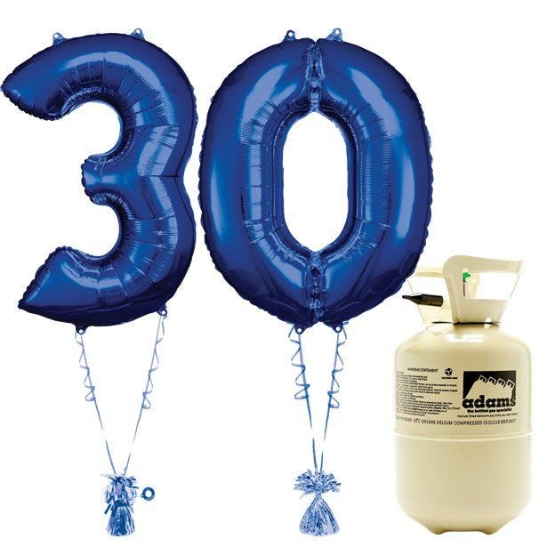 Age 30 Blue Foil Kit With Helium, Ribbon and Weights