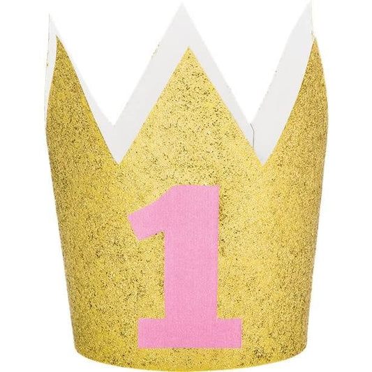 Age 1 Gold Glitter Mini Crown - 10cm