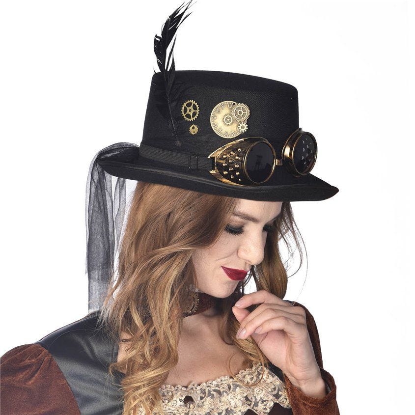 Black  Steampunk Top Hat with Goggles