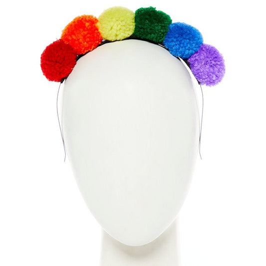 Rainbow Pompom Headband