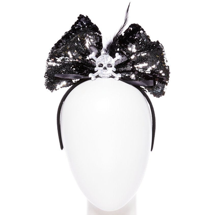 Skeleton Sequin Hair Bow Headband