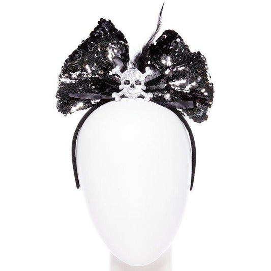 Skeleton Sequin Hair Bow Headband