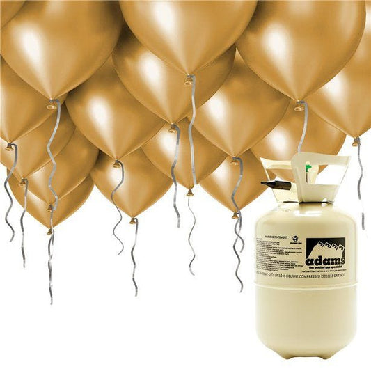 Helium Canister Including 30 x 9" Gold Latex Balloons & Ribbons