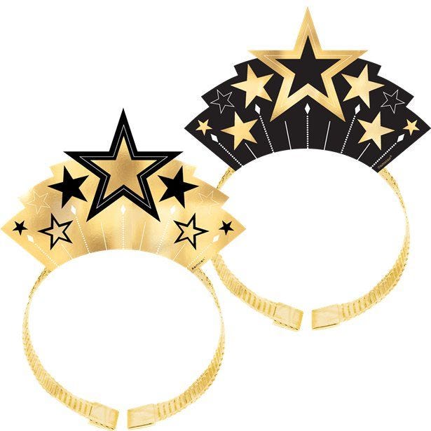 Black & Gold Star Tiaras (8pk)