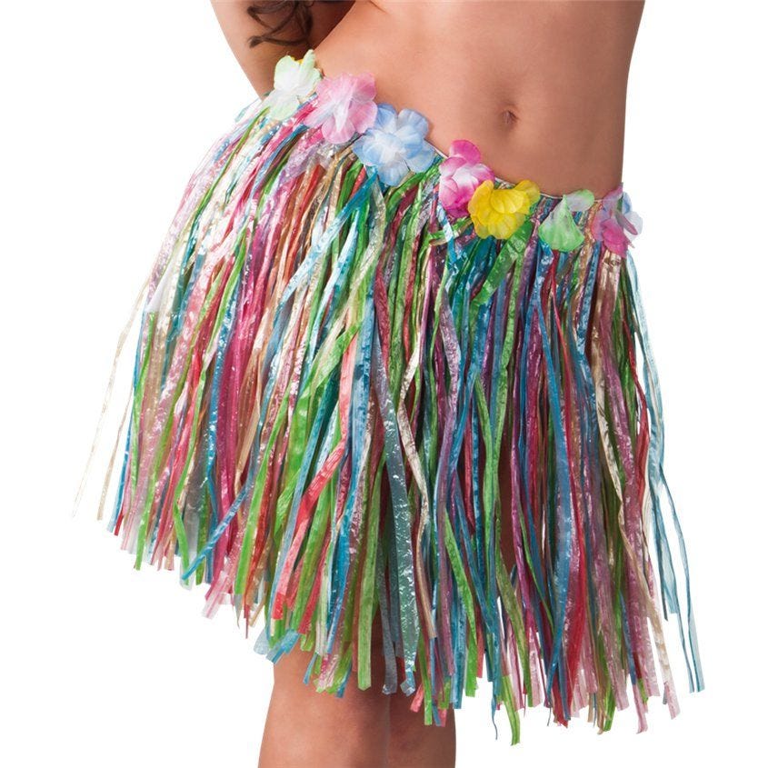 Multicoloured Hawaiian Grass Skirt - Adult