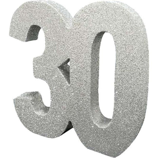 Age 30 Silver Glitter Table Decoration - 20cm