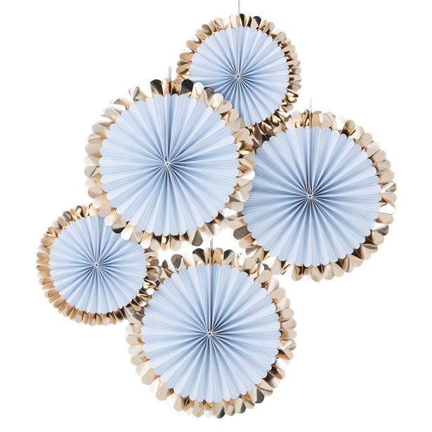 Gold Foiled Pastel Blue Paper Fan Decorations - 38cm (5pk)