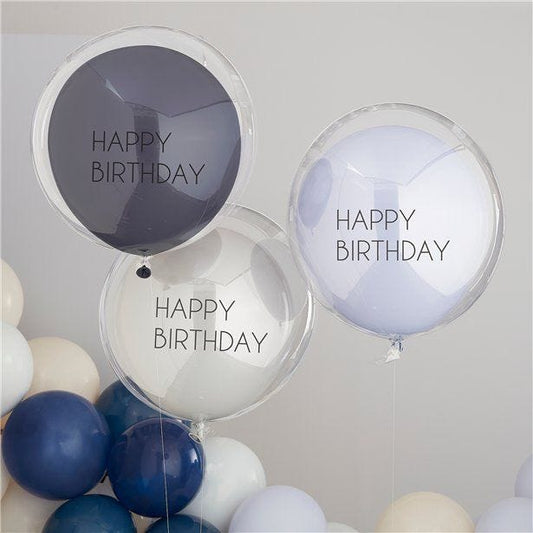 Mix It Up Blue Happy Birthday Double Stuffed Latex Balloons (3pk)