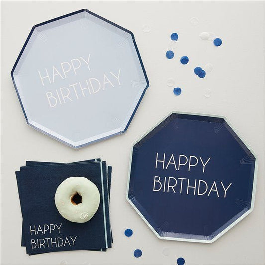 Mix It Up Blue Happy Birthday Eco Paper Plates - 25cm (8pk)