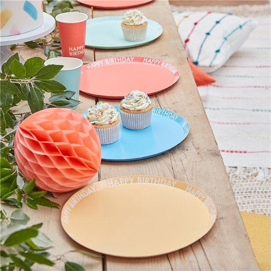 Mix It Up Brights Happy Birthday Eco Paper Plates - 25cm (8pk)