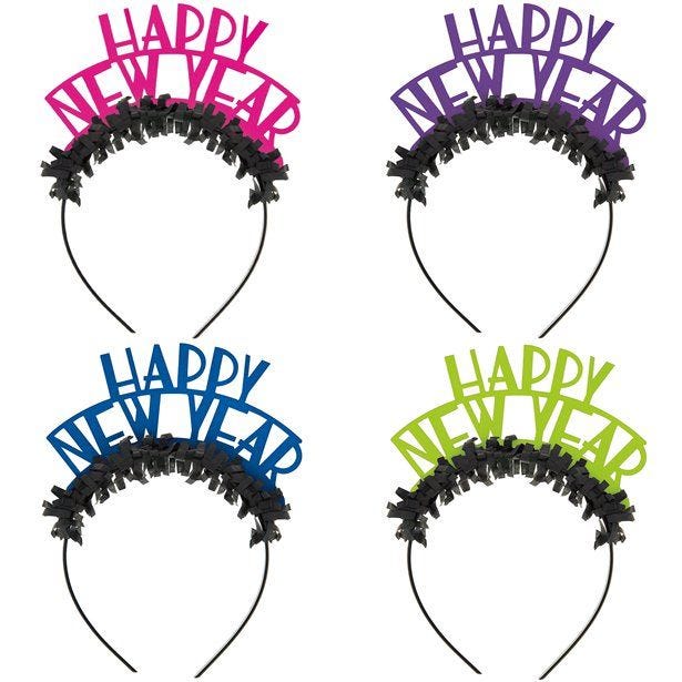 Happy New Year Assorted Colour Fringed Headbands (4pk)