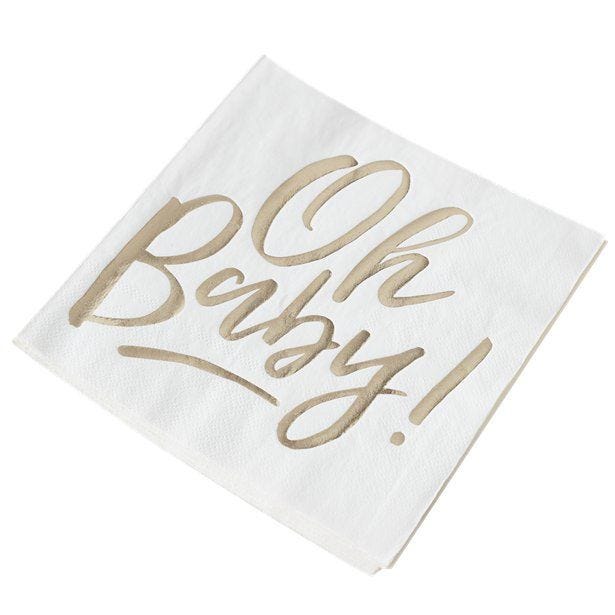 Oh Baby!' Gold Foiled Paper Napkins - 33cm (16pk)