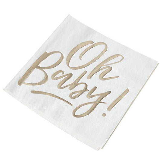 Oh Baby!' Gold Foiled Paper Napkins - 33cm (16pk)