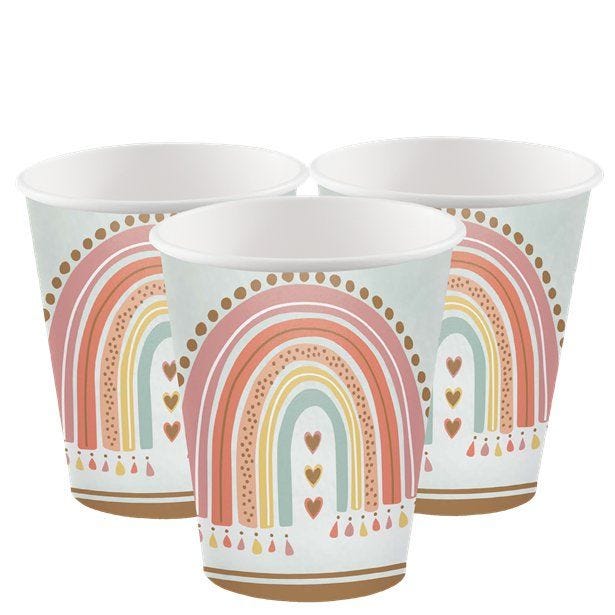 Boho Rainbow Paper Cups - 266ml (8pk)