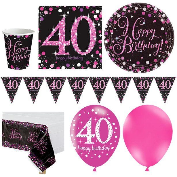 Pink Celebration 40th Birthday - Deluxe Party Pack for 16