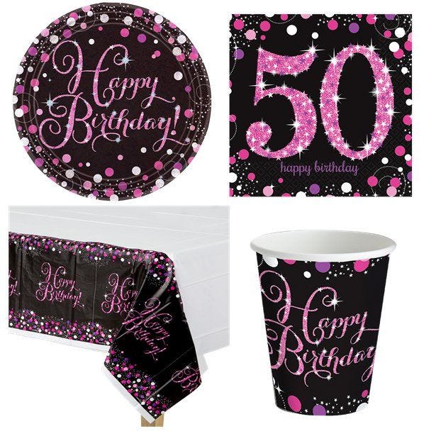 Pink Celebration 50th Birthday - Value Party Pack For 8