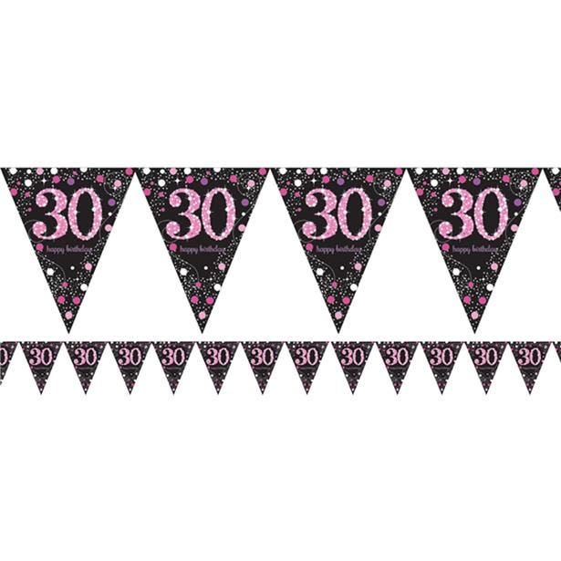 Pink Age 30 Holographic Plastic Bunting - 4m