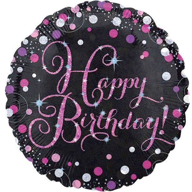 Pink 'Happy Birthday' Holographic Foil Balloon - 18"