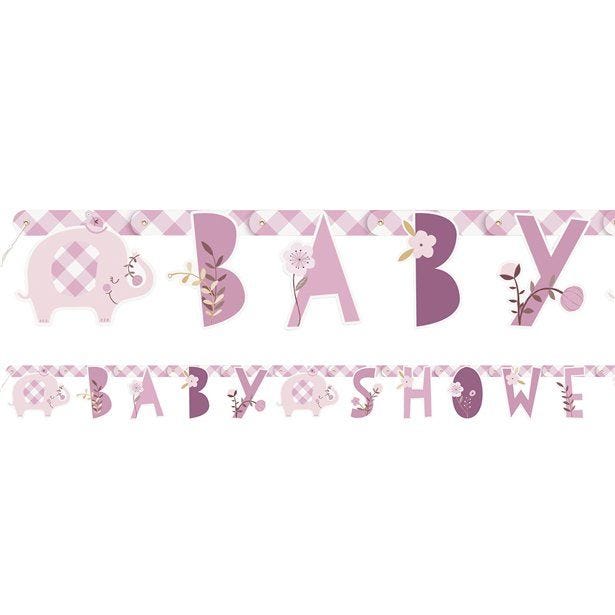 Pink Floral Elephant Baby Shower Banner - 1.6m