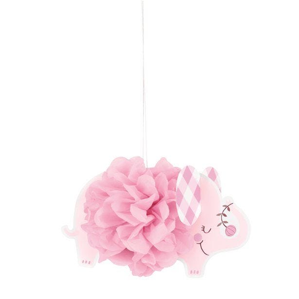 Pink Floral Elephant Pom Pom Decorations (3pk)