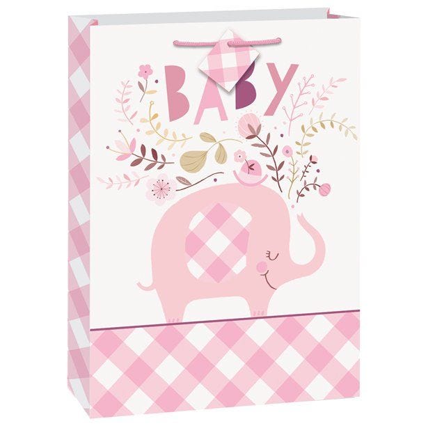 Pink Floral Elephant Jumbo Gift Bag 32cm x 27cm