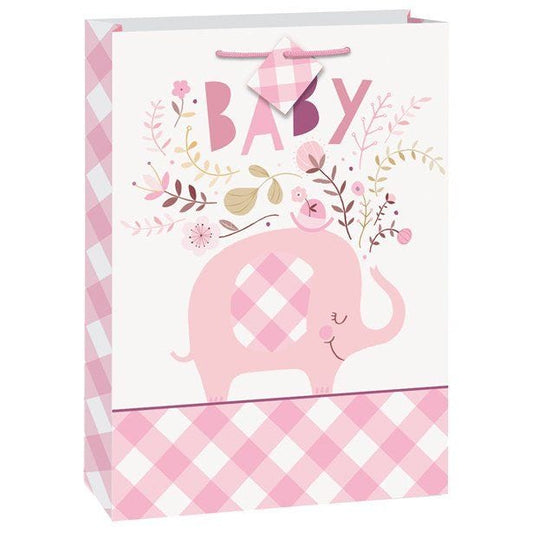 Pink Floral Elephant Jumbo Gift Bag 32cm x 27cm