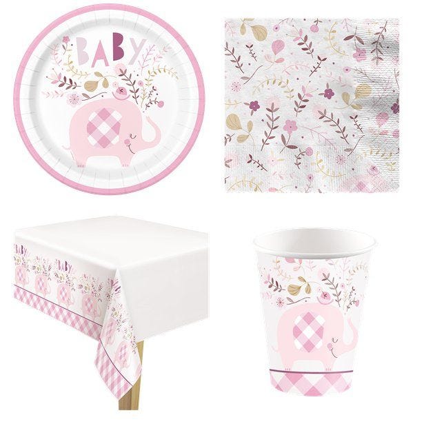 Pink Floral Elephant Baby Shower - Value Party Pack for 8