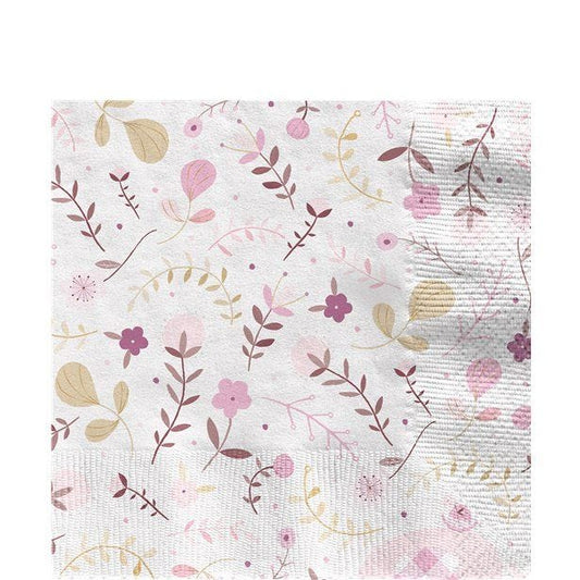 Pink Floral Elephant Paper Napkins - 33cm (16pk)