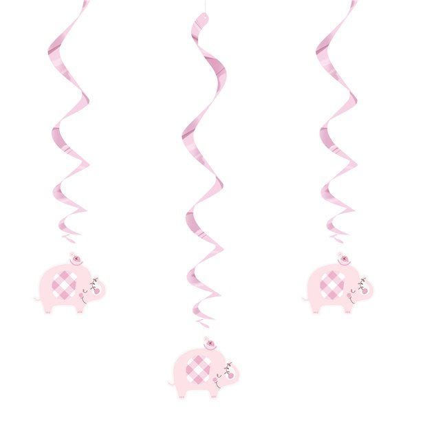 Pink Floral Elephant Hanging Swirl Decorations - 66cm (3pk)